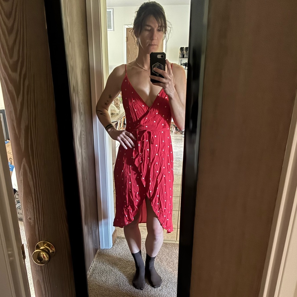 Reformation Anouk Polka Dot Wrap Dress Frill Tulip - Picture 12 of 14
